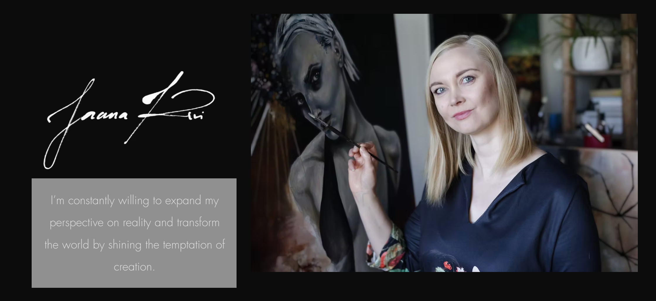 Jaana Kivi ART maalaa taulua ja heittää sitaatin.